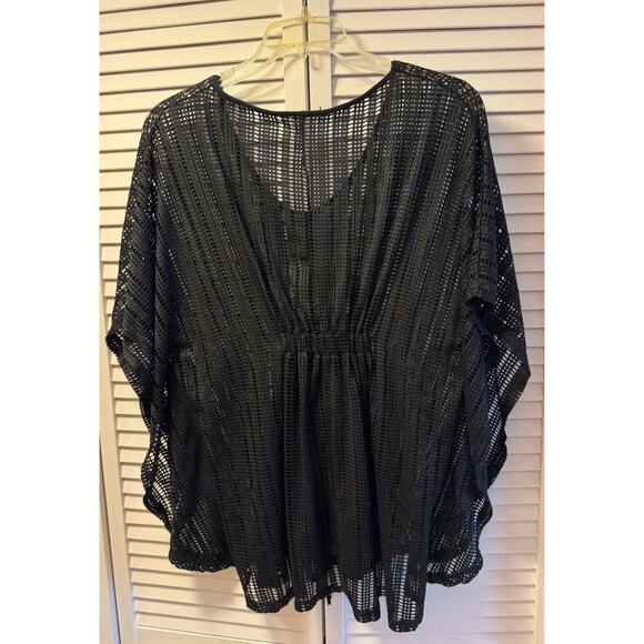 Alexa & Stella Women's Crochet Hippie Boho Chic Rouched Tunic L Black NWOT - Picture 2 of 4